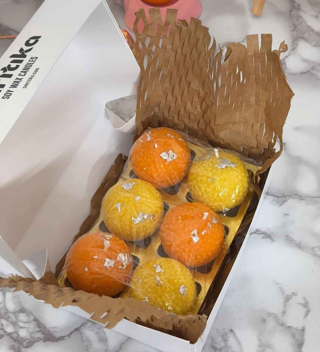 6-Pack Ladoo Candles – Handcrafted Festive Sweet Candles (Yellow & Saffron)