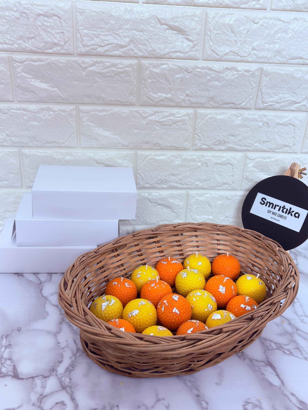 6-Pack Ladoo Candles – Handcrafted Festive Sweet Candles (Yellow & Saffron)